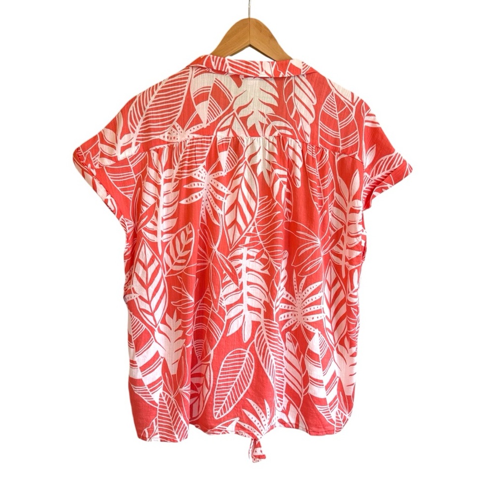 Old Navy Pink Tropical Notched Collar Button Down Shirt - Picture 3 of 7